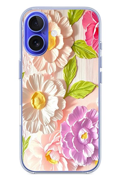 Le Balvo iPhone 16 Uyumlu Beyaz Papatyalar Baskılı Silikon Kılıf