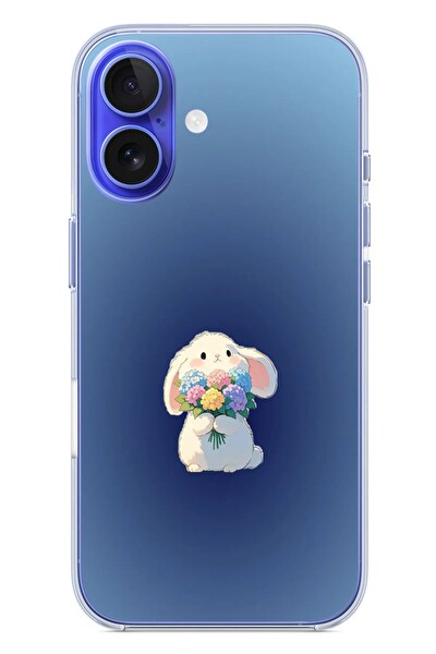 Le Balvo iPhone 16 Uyumlu Çiçekli Tavşan Baskılı Silikon Kılıf