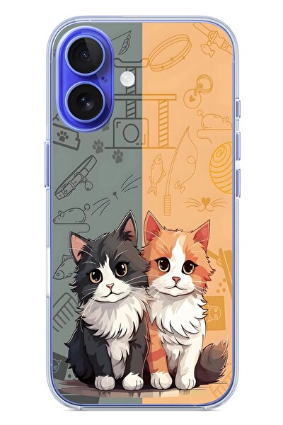Le Balvo iPhone 16 Uyumlu Sarı ve Siyah Kedi Baskılı Silikon Kılıf