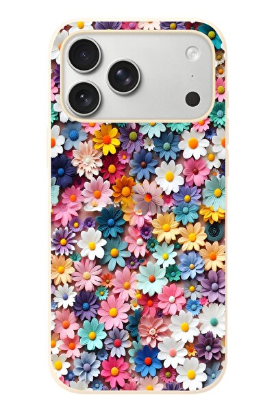 Le Balvo iPhone 17 Pro Max Uyumlu Pastel Çiçekler Baskılı Silikon Kılıf