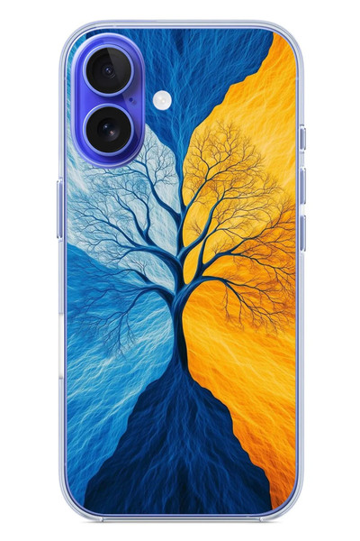 Le Balvo iPhone 16 Uyumlu Sarı Mavi Ağaç Baskılı Silikon Kılıf