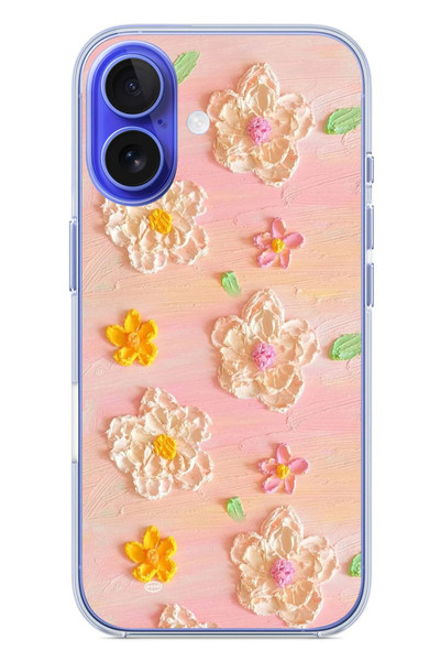 Le Balvo iPhone 16 Uyumlu Pastel Papatya Baskılı Silikon Kılıf