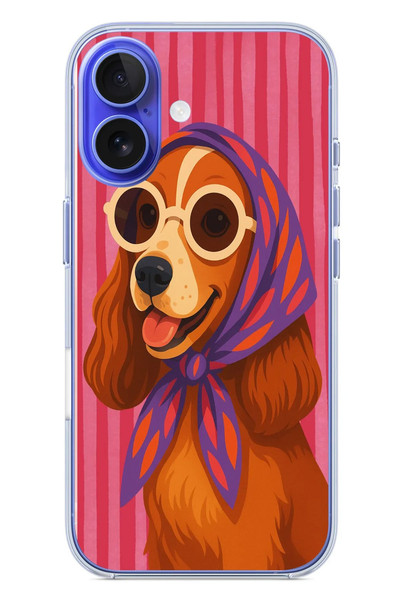 Le Balvo iPhone 16 Uyumlu Gözlüklü Köpek Baskılı Silikon Kılıf