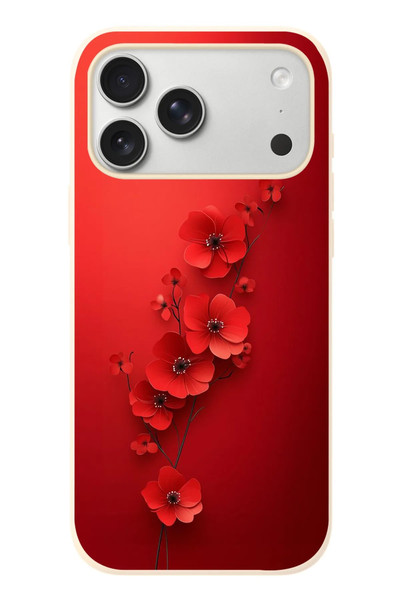 Le Balvo iPhone 17 Pro Max Uyumlu Kırmızı Kardelenler Baskılı Silikon Kılıf