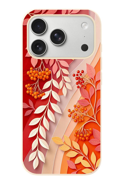 Le Balvo iPhone 17 Pro Uyumlu Kırmızı Beyaz İğdeler Baskılı Silikon Kılıf