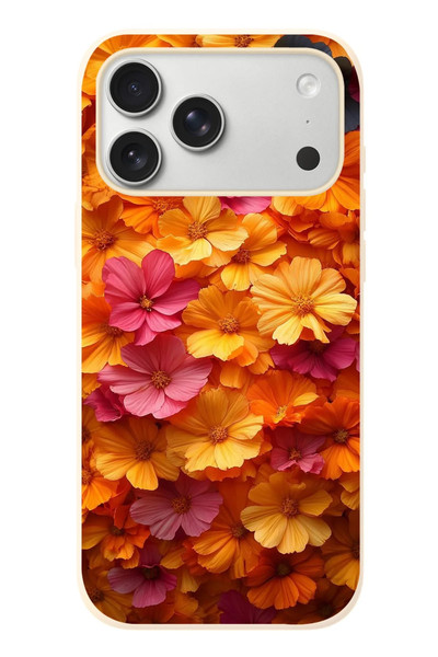 Le Balvo iPhone 17 Pro Max Uyumlu Sarı Pembe Çiçekler Baskılı Silikon Kılıf