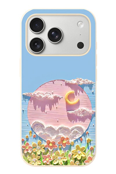 Le Balvo iPhone 17 Pro Uyumlu Çiçekli Ay Baskılı Silikon Kılıf