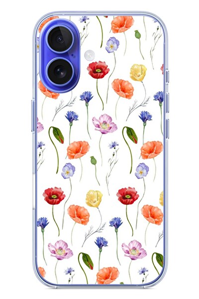 Le Balvo iPhone 16 Uyumlu Sade Tek Çiçekler Baskılı Silikon Kılıf
