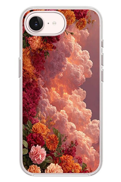Le Balvo iPhone 17e Uyumlu Güller ve Bulutlar Baskılı Silikon Kılıf