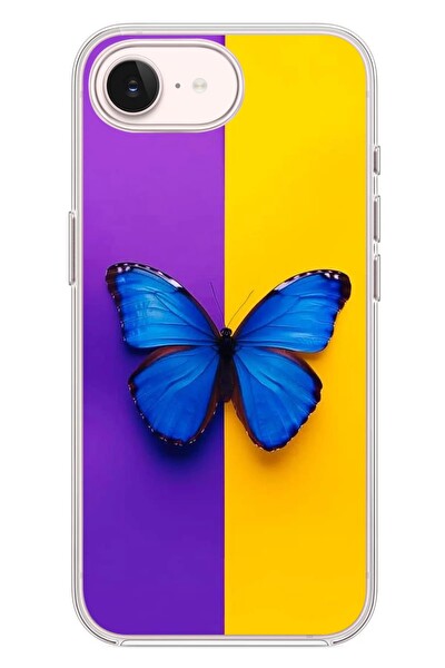 Le Balvo iPhone 17e Uyumlu Mor Sarı Kelebek Baskılı Silikon Kılıf