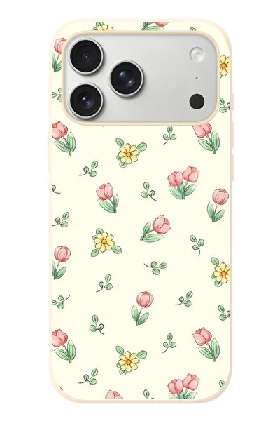 Le Balvo iPhone 17 Pro Max Uyumlu Lale Çiçekleri Baskılı Silikon Kılıf