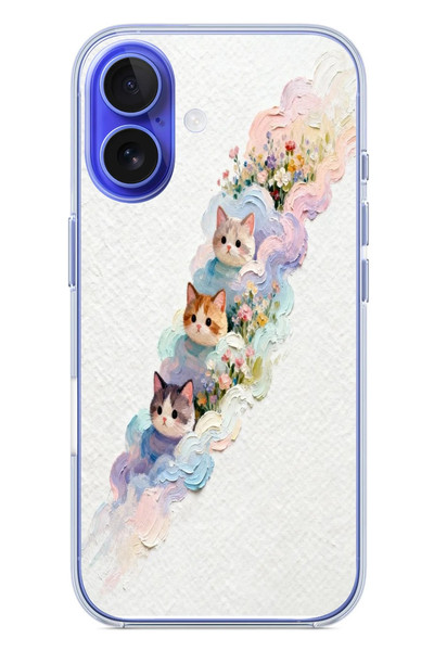 Le Balvo iPhone 16 Uyumlu Yağlı Boya Kediler Baskılı Silikon Kılıf