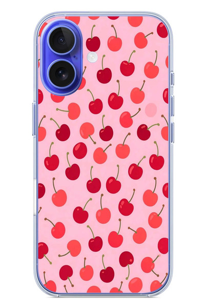 Le Balvo iPhone 16 Uyumlu Pembe Kirazlar Baskılı Silikon Kılıf