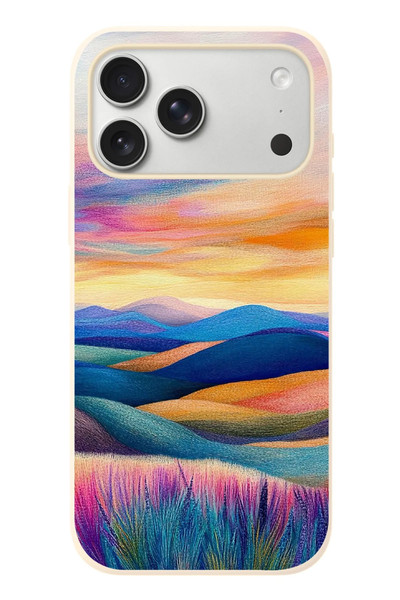 Le Balvo iPhone 17 Pro Max Uyumlu Renkli Pastel Günbatımı Baskılı Silikon Kılıf