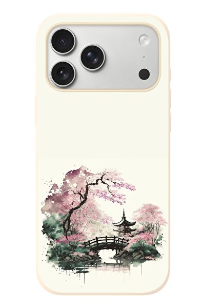 Le Balvo iPhone 17 Pro Max Uyumlu Japon Bahçesi Baskılı Silikon Kılıf