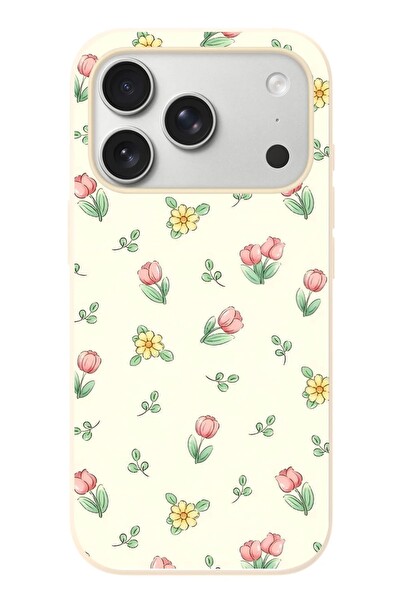 Le Balvo iPhone 17 Pro Uyumlu Lale Çiçekleri Baskılı Silikon Kılıf