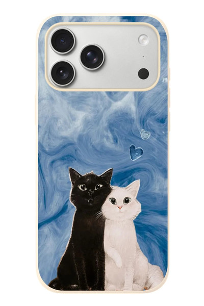 Le Balvo iPhone 17 Pro Max Uyumlu Siyah ve Beyaz Kedi Baskılı Silikon Kılıf