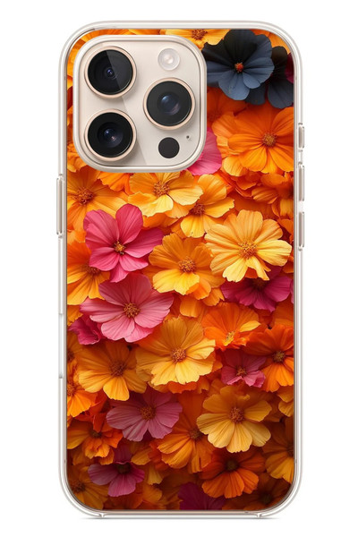 Le Balvo iPhone 16 Pro Uyumlu Sarı Pembe Çiçekler Baskılı Silikon Kılıf