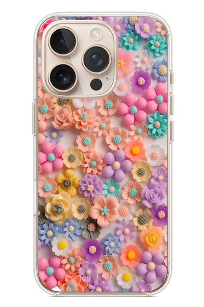 Le Balvo iPhone 16 Pro Uyumlu Çiçek Bükleleri Baskılı Silikon Kılıf