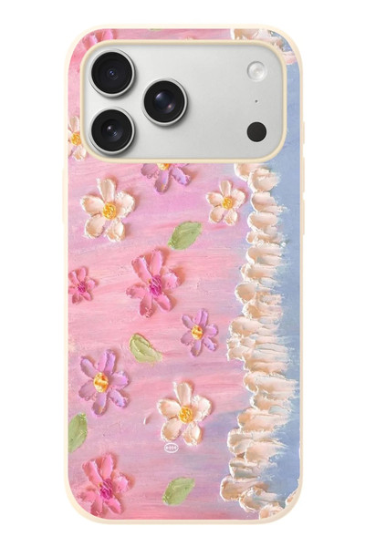 Le Balvo iPhone 17 Pro Max Uyumlu Çiçek Dalgaları Baskılı Silikon Kılıf