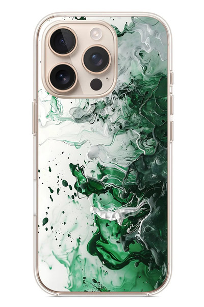 Le Balvo iPhone 16 Pro Uyumlu Yeşil Beyaz Dalgalar Baskılı Silikon Kılıf