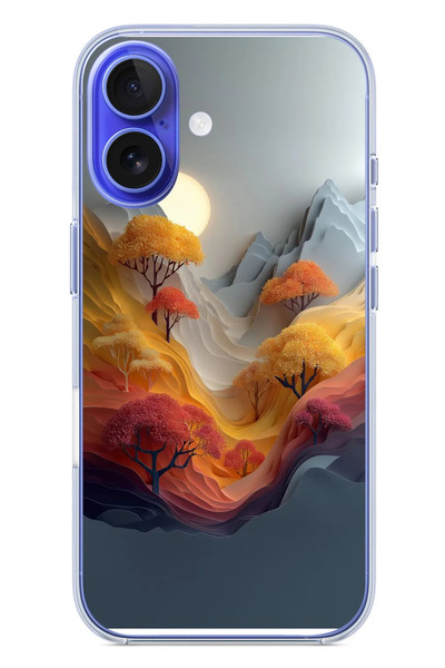 Le Balvo iPhone 16 Uyumlu Renk Dalgalı Manzara Baskılı Silikon Kılıf