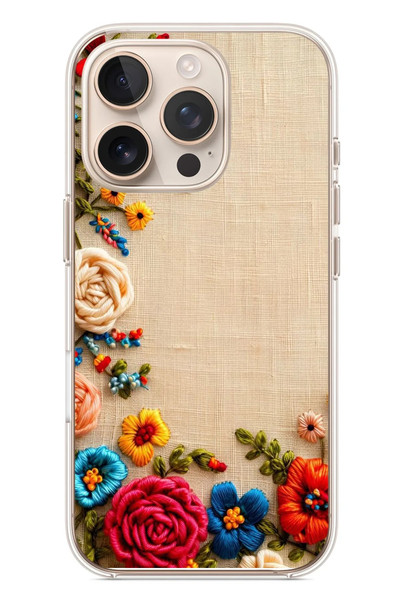 Le Balvo iPhone 16 Pro Uyumlu İşlemeli İğne Oyası Baskılı Silikon Kılıf