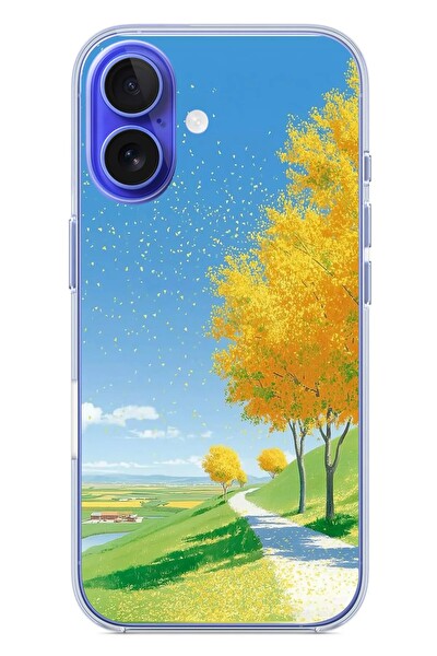 Le Balvo iPhone 16 Uyumlu Sarı Sonbahar Ağacı Baskılı Silikon Kılıf