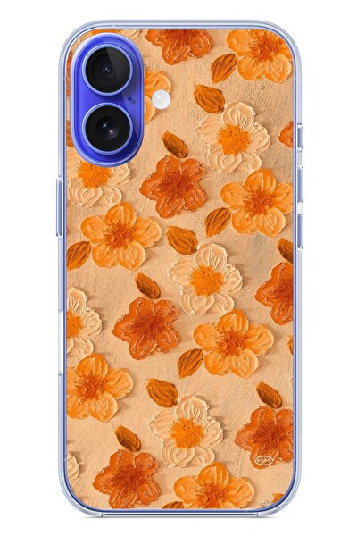 Le Balvo iPhone 16 Uyumlu Turuncu Papatyalar Baskılı Silikon Kılıf