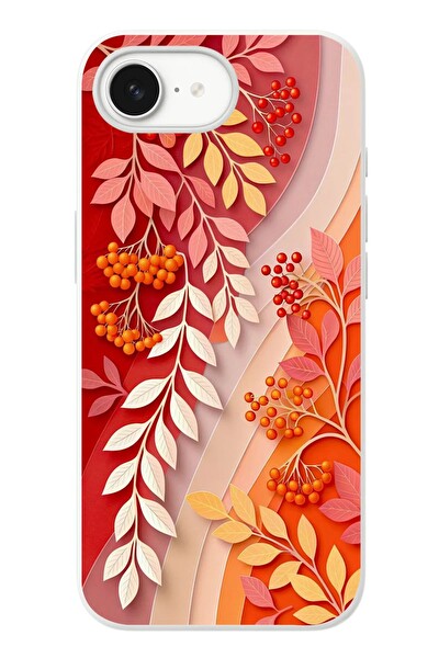 Le Balvo iPhone 16e Uyumlu Kırmızı Beyaz İğdeler Baskılı Silikon Kılıf