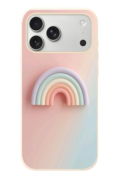 Le Balvo iPhone 17 Pro Max Uyumlu Gökkuşağı Pastel Baskılı Silikon Kılıf