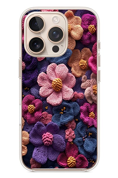 Le Balvo iPhone 16 Pro Uyumlu Çiçek Örgüsü Baskılı Silikon Kılıf