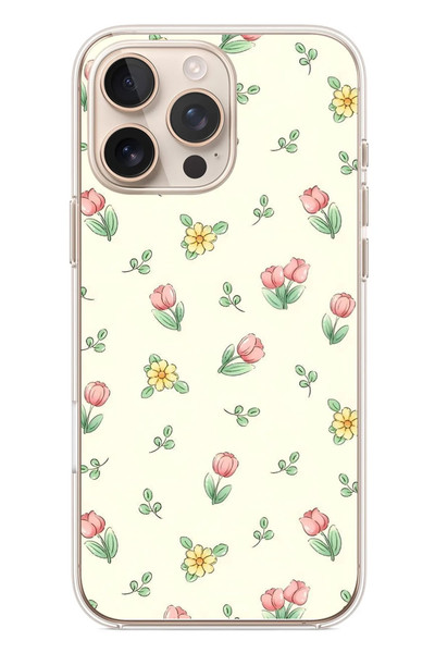 Le Balvo iPhone 16 Pro Max Uyumlu Lale Çiçekleri Baskılı Silikon Kılıf