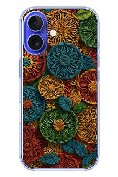 Le Balvo iPhone 16 Uyumlu Hasır Örgü Çiçekler Baskılı Silikon Kılıf