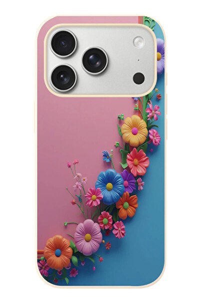 Le Balvo iPhone 17 Pro Uyumlu Pembe Mavi Sarmaşık Baskılı Silikon Kılıf