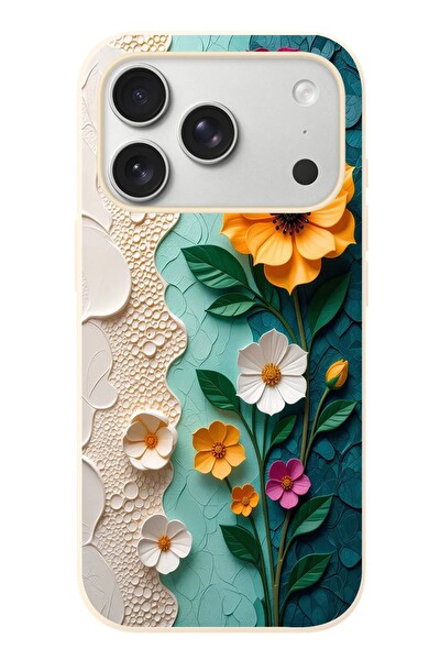 Le Balvo iPhone 17 Pro Uyumlu Güzel Modern Çiçekler Baskılı Silikon Kılıf
