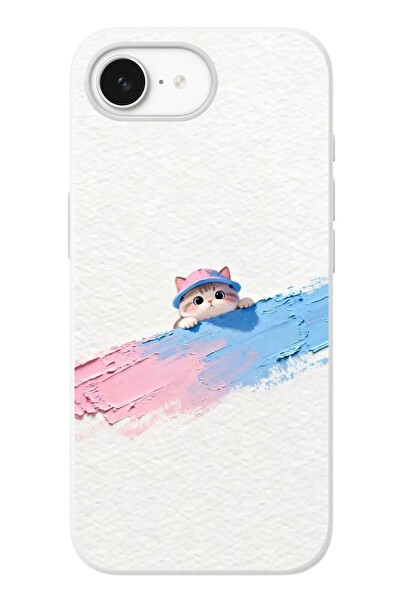 Le Balvo iPhone 16e Uyumlu Pembe Mavi Kedi Baskılı Silikon Kılıf