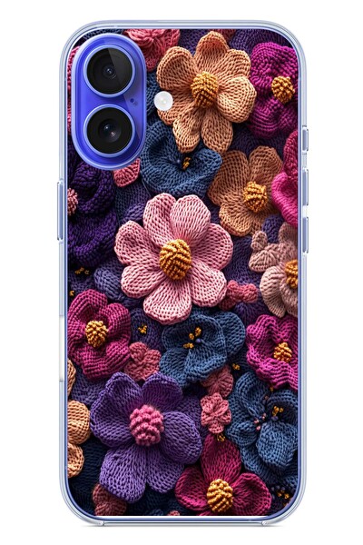 Le Balvo iPhone 16 Uyumlu Çiçek Örgüsü Baskılı Silikon Kılıf