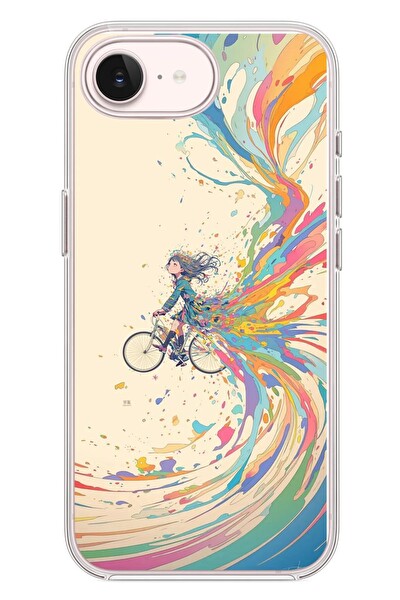 Le Balvo iPhone 17e Uyumlu Rengarenk Bisikletli Kız Baskılı Silikon Kılıf
