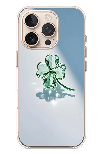Le Balvo iPhone 16 Pro Uyumlu Yeşil Yonca Baskılı Silikon Kılıf