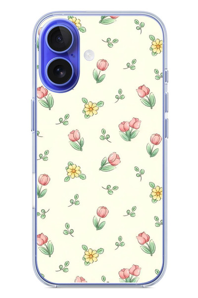 Le Balvo iPhone 16 Uyumlu Lale Çiçekleri Baskılı Silikon Kılıf