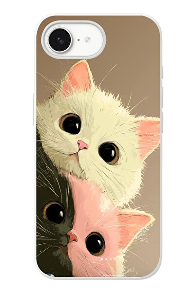 Le Balvo iPhone 16e Uyumlu Pembe Siyah Beyaz Kedi Baskılı Silikon Kılıf