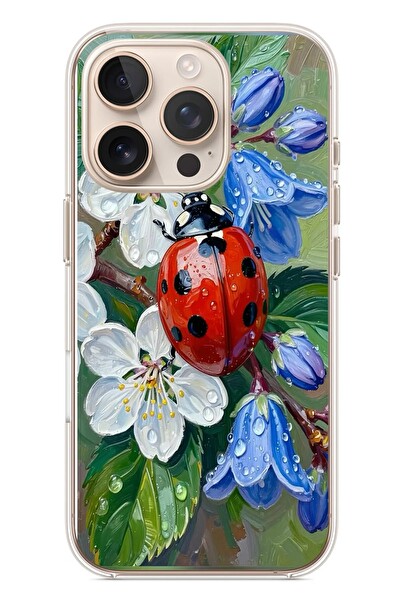 Le Balvo iPhone 16 Pro Uyumlu Uğur Böceği Yağlı Boya Baskılı Silikon Kılıf