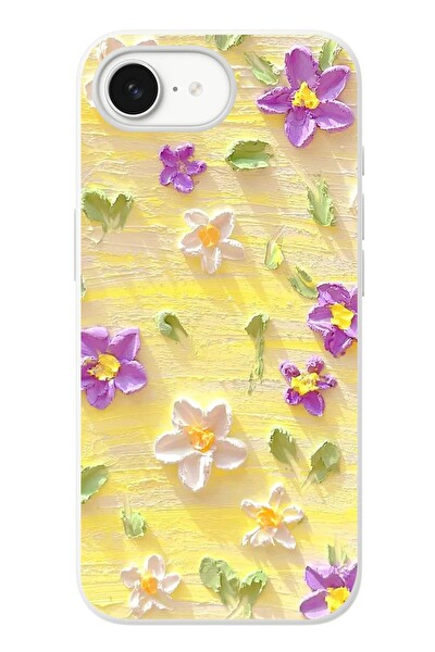 Le Balvo iPhone 16e Uyumlu Mor Papatyalar Baskılı Silikon Kılıf