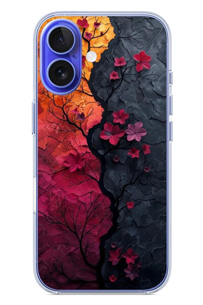 Le Balvo iPhone 16 Uyumlu Yaprak Geçişkenliği Baskılı Silikon Kılıf