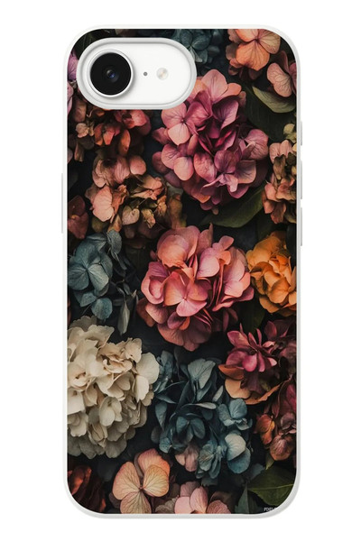 Le Balvo iPhone 16e Uyumlu Koyu Çiçekler Baskılı Silikon Kılıf