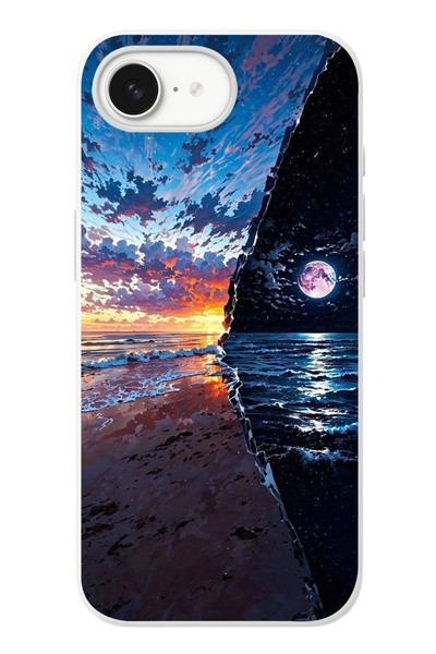 Le Balvo iPhone 16e Uyumlu Deniz Günbatımı Baskılı Silikon Kılıf