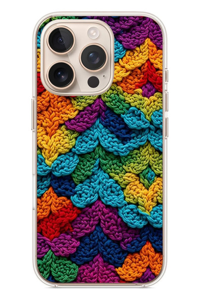 Le Balvo iPhone 16 Pro Uyumlu Renkli Örgüler Baskılı Silikon Kılıf