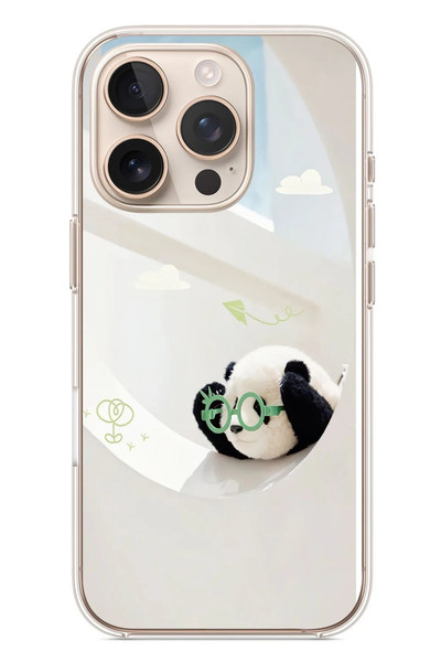 Le Balvo iPhone 16 Pro Uyumlu Gözlüklü Panda Baskılı Silikon Kılıf
