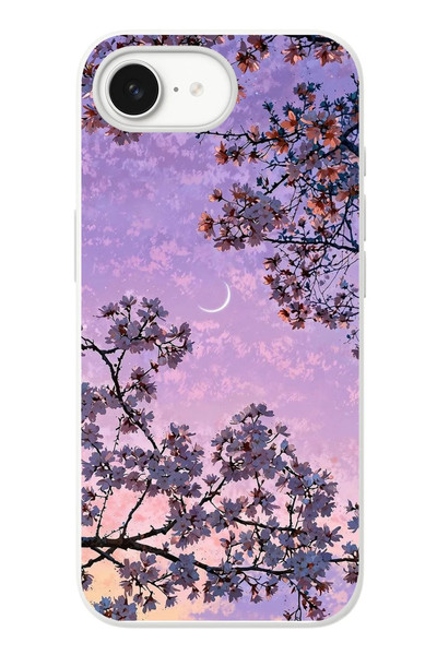 Le Balvo iPhone 16e Uyumlu Mor Gökyüzülü Ağaç Baskılı Silikon Kılıf